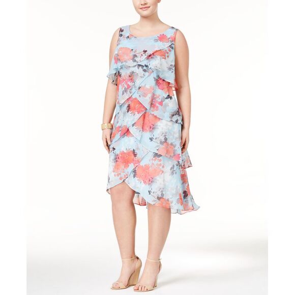 SL Fashions Plus Size Tiered Floral Print Sheath Dress - Picture 1 of 4